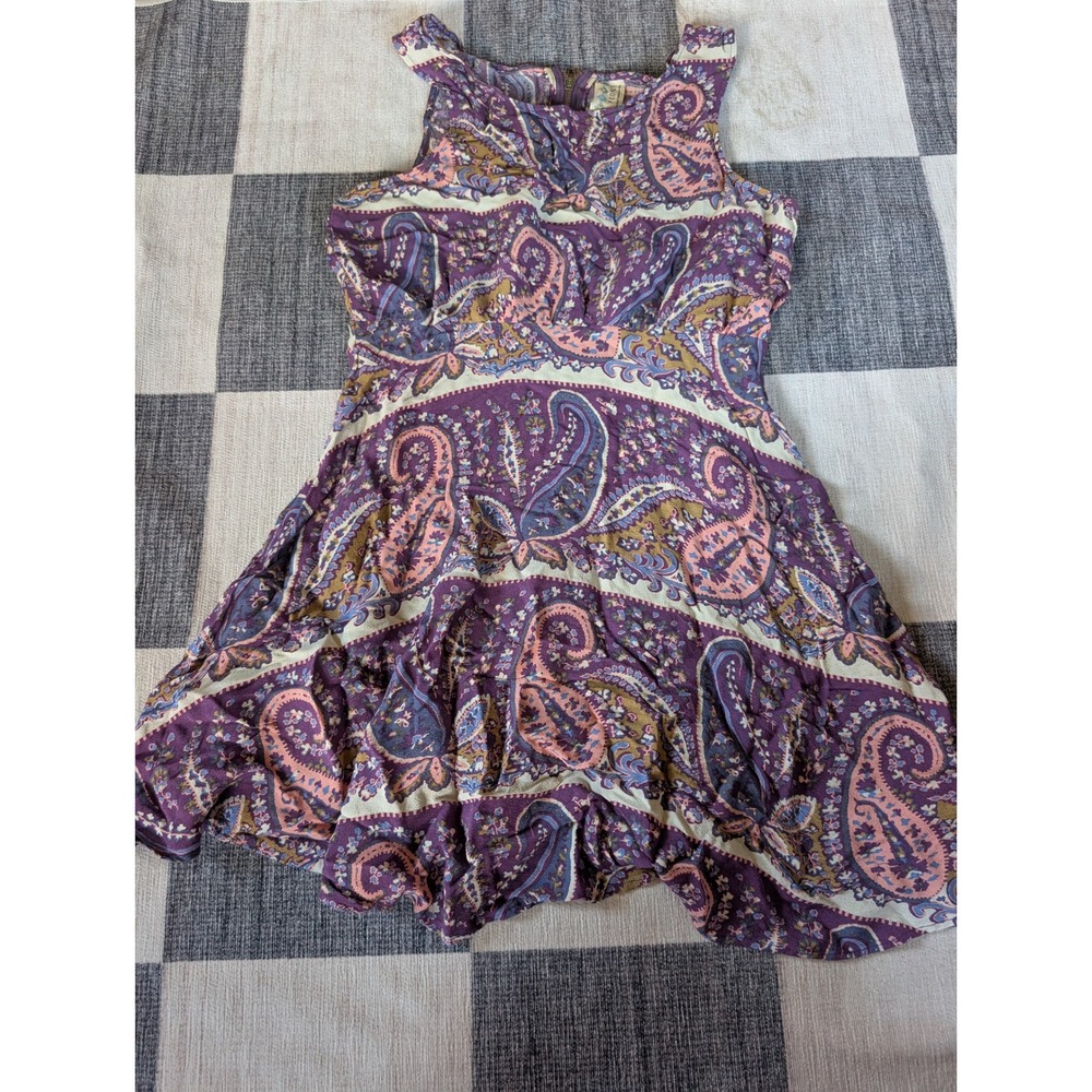 Free People‎ Purple Paisley Sleeveless Fit & Flare Mini Dress Size 8 Boho